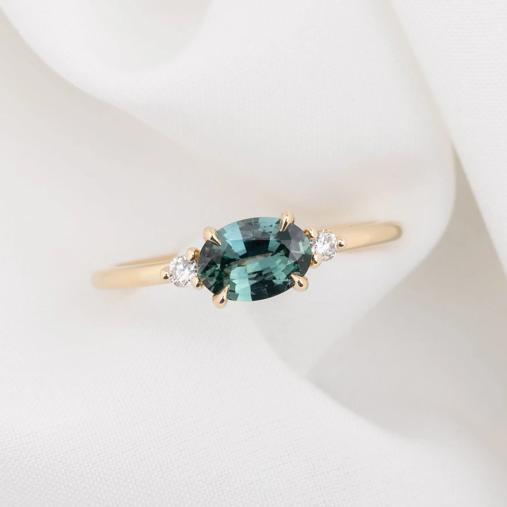 Emilie Ring 0.85ct Blue Green Madagascar Sapphire, 14k Yellow Gold (One of a kind)