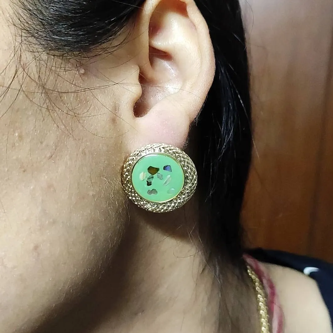 Enamel Plated Green Western Earrings