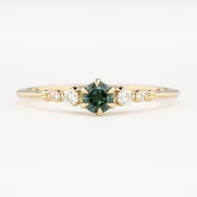 Estel Fleur Ring 4mm 0.30ct Blue Green Round Queensland Sapphire, 14K Yellow Gold