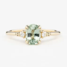 Estel Ring 1.24ct Light Green Unheated Oval Sapphire, 14K Yellow Gold (One of a kind)