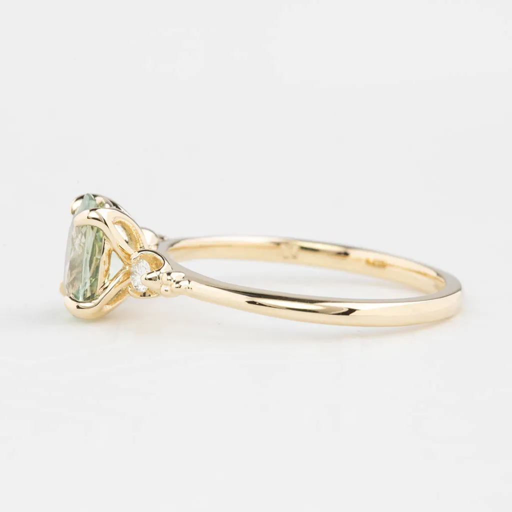 Estel Ring 1.24ct Light Green Unheated Oval Sapphire, 14K Yellow Gold (One of a kind)