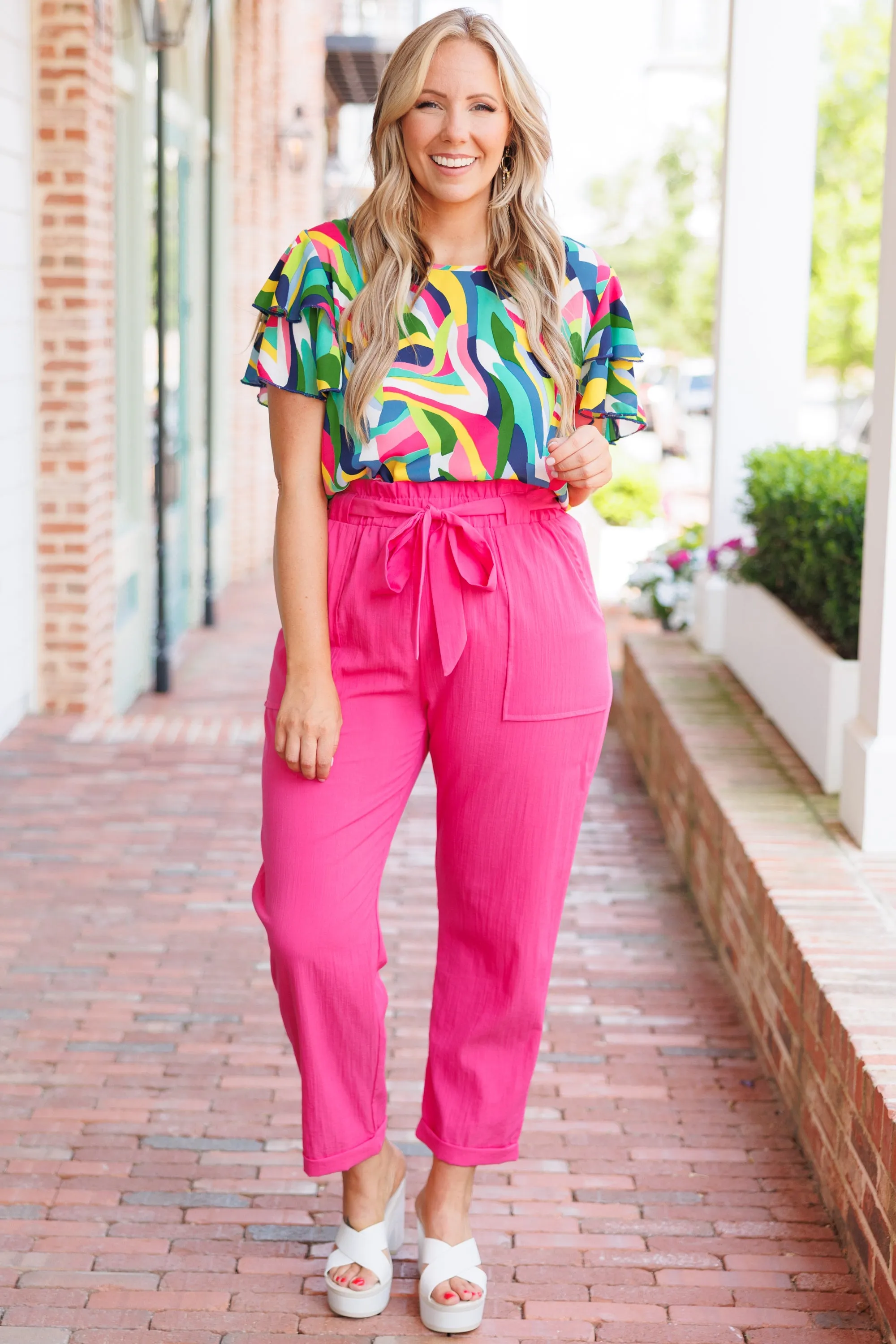 Feeling Funky Top, Fuchsia/Green