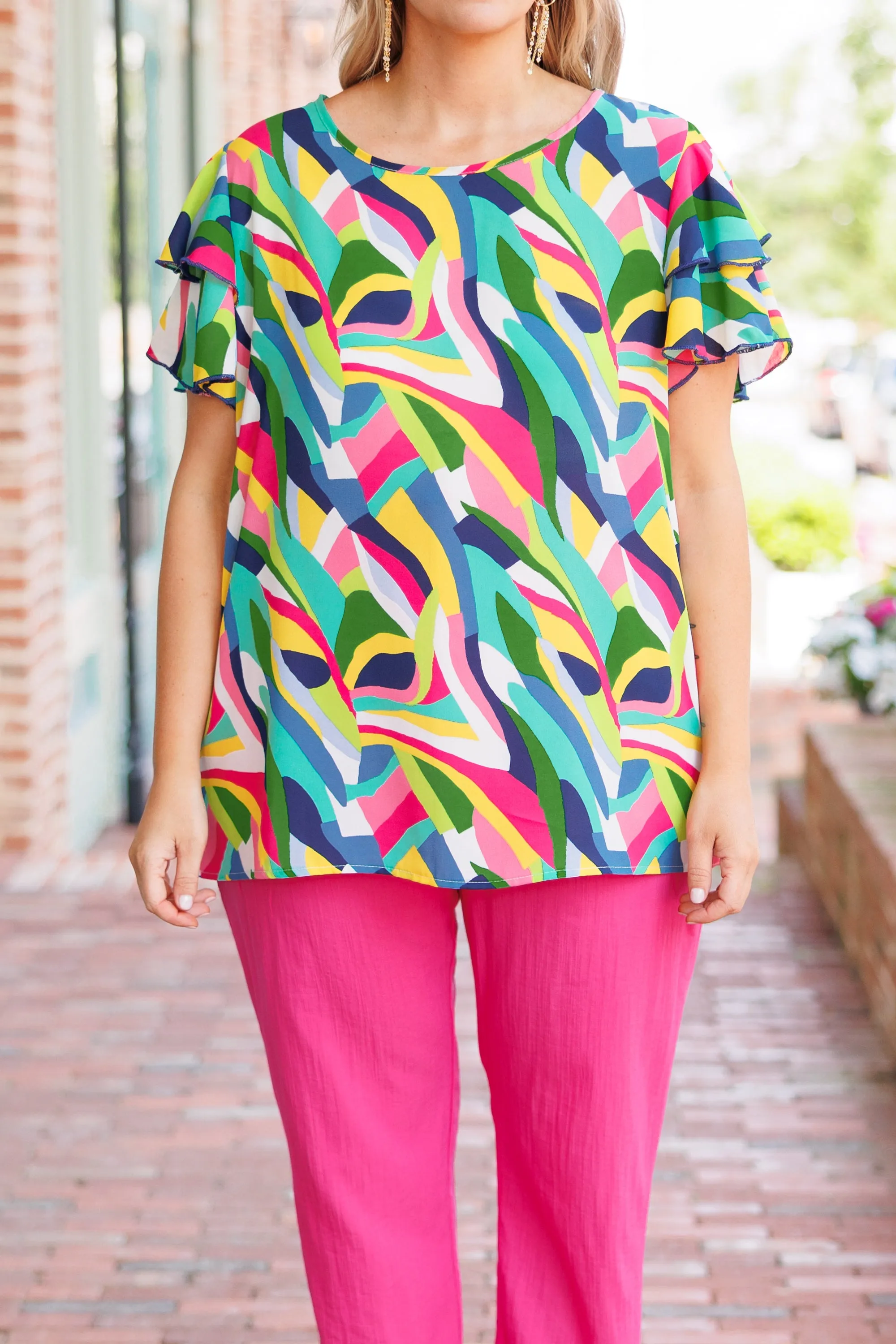 Feeling Funky Top, Fuchsia/Green