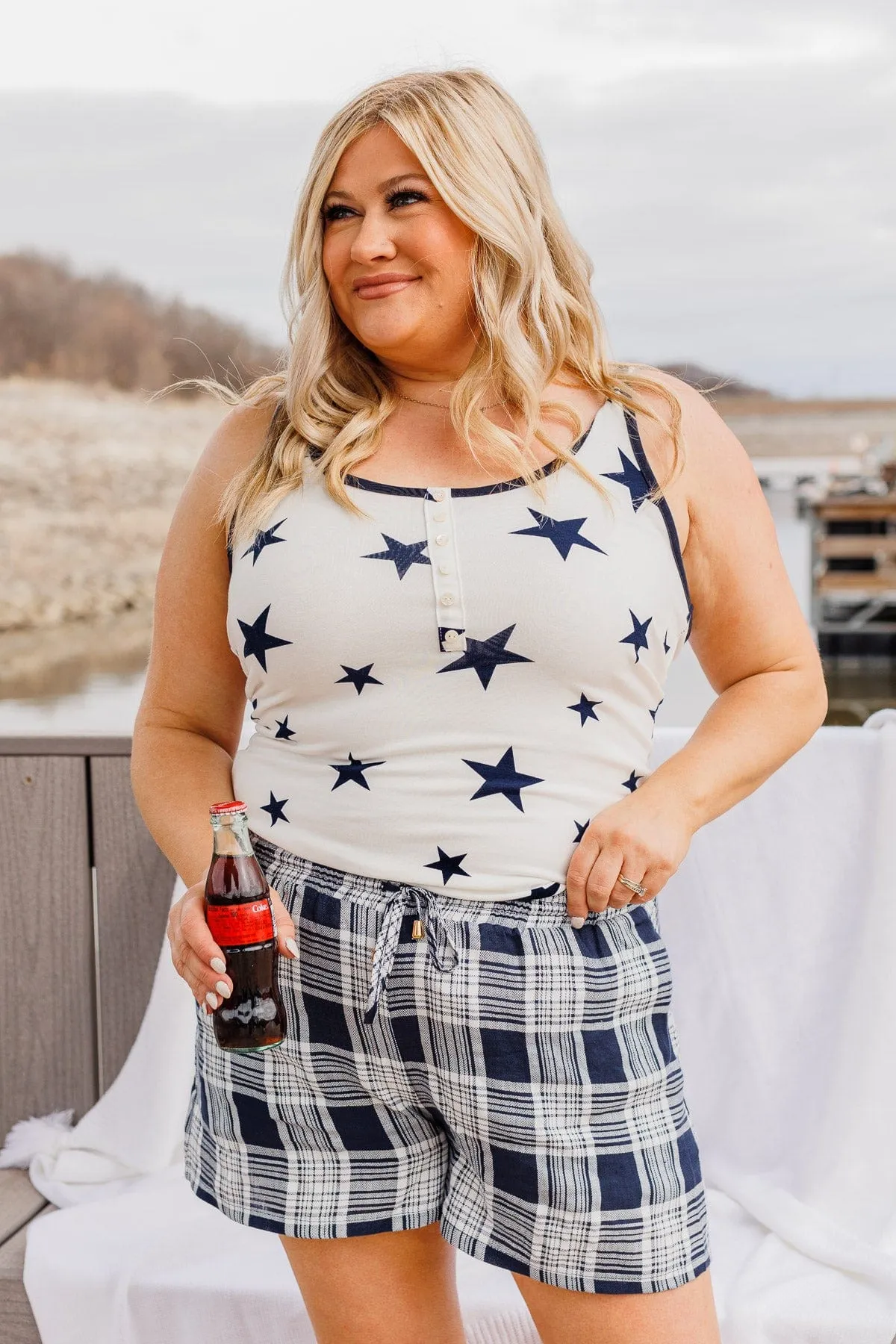 Fight For Peace Button Tank- Navy