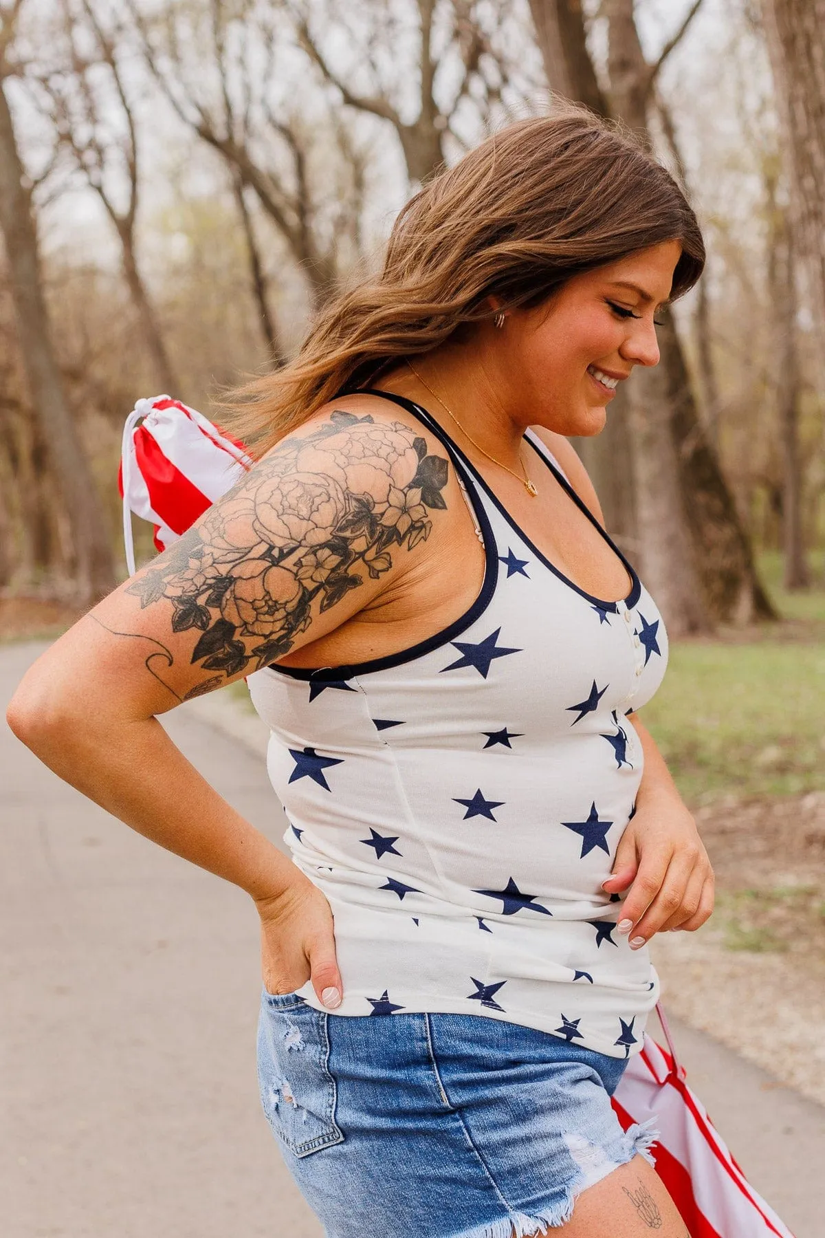 Fight For Peace Button Tank- Navy