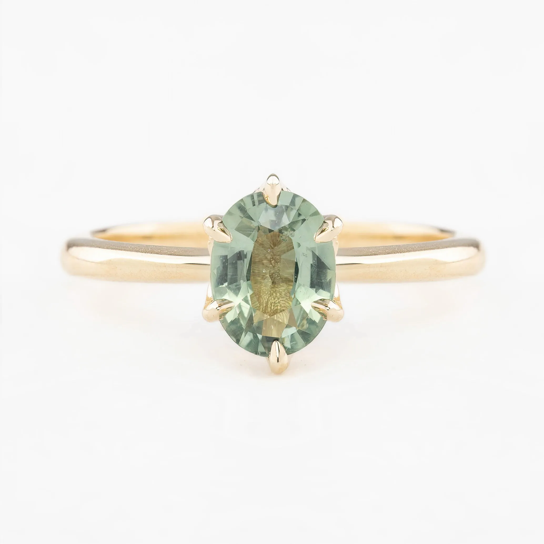 Floryn Ring 1.11ct Green Unheated Oval Sapphire, 14K Yellow Gold (One of a kind)