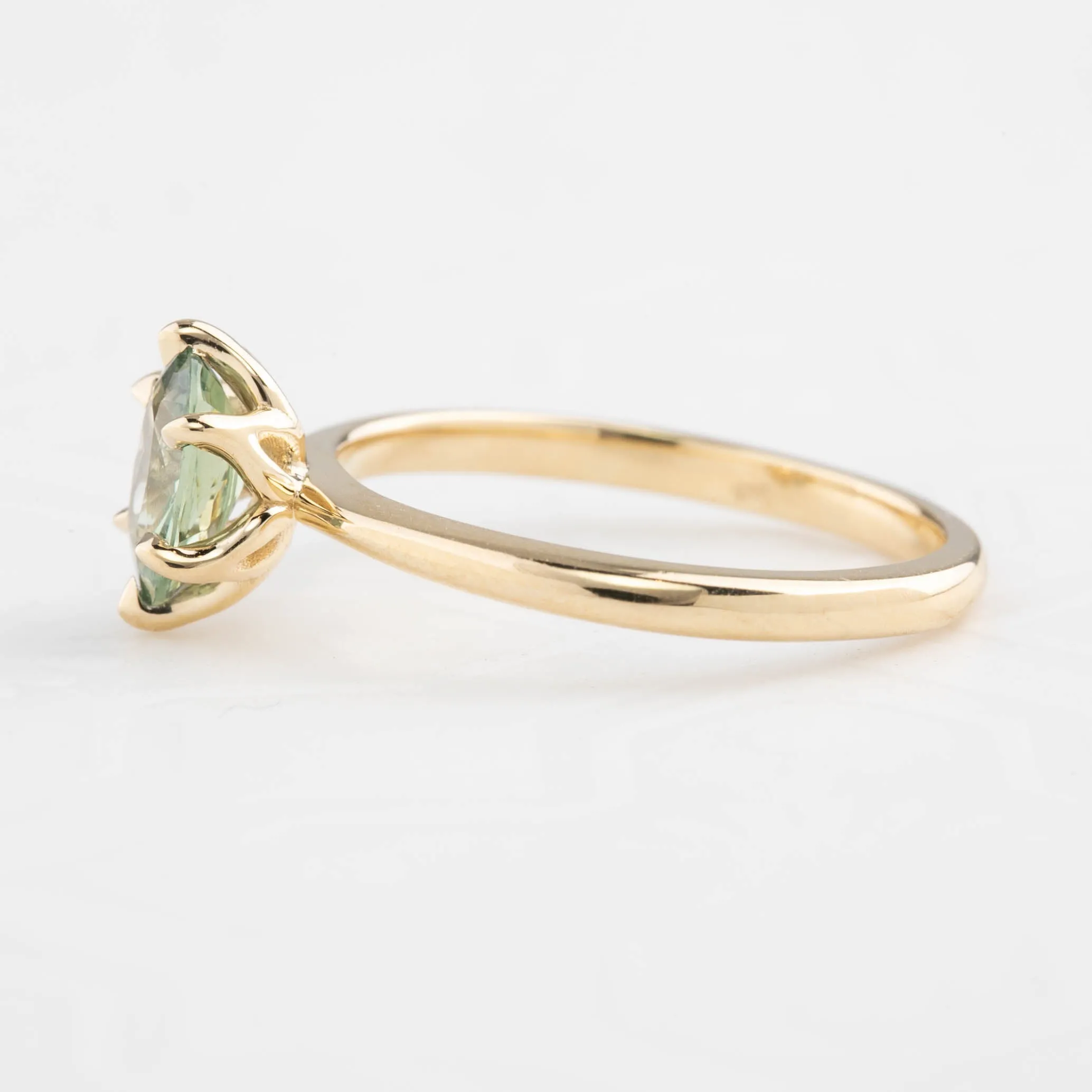 Floryn Ring 1.11ct Green Unheated Oval Sapphire, 14K Yellow Gold (One of a kind)