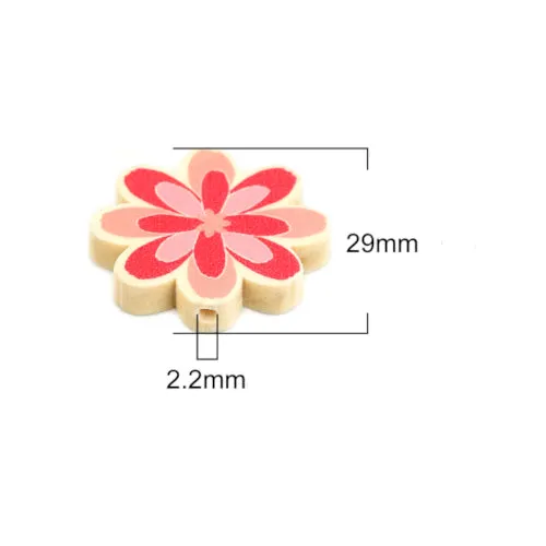 Flower Wood Beads, Printed, Pink, 29mm