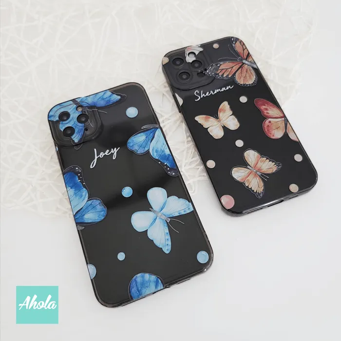 【Fluturi】Protective Black Translucent Phone Case 蝴蝶全包邊黑色透明名字軟殼