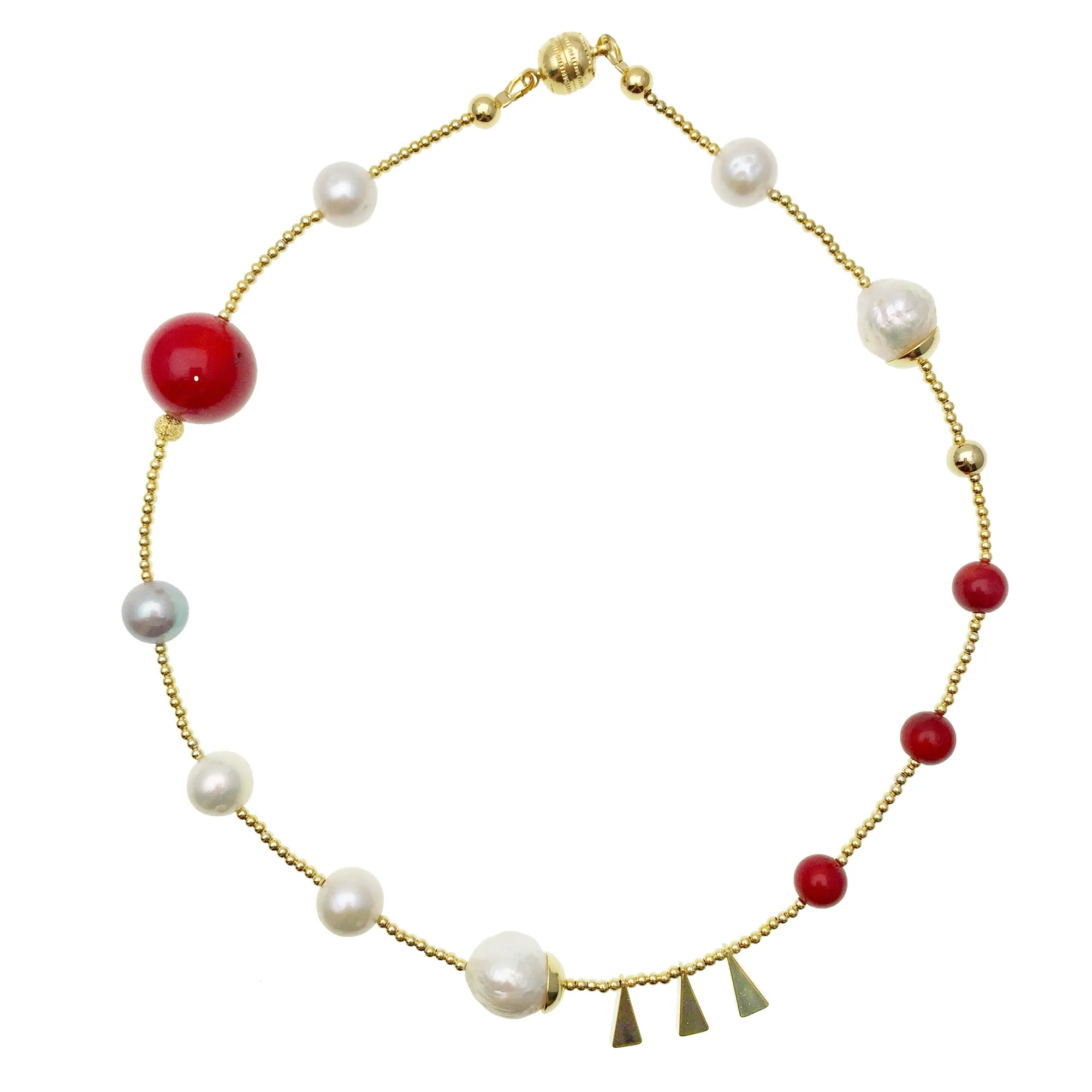 Freshwater Pearls With Red Coral Double Wrapped Bracelet AB005