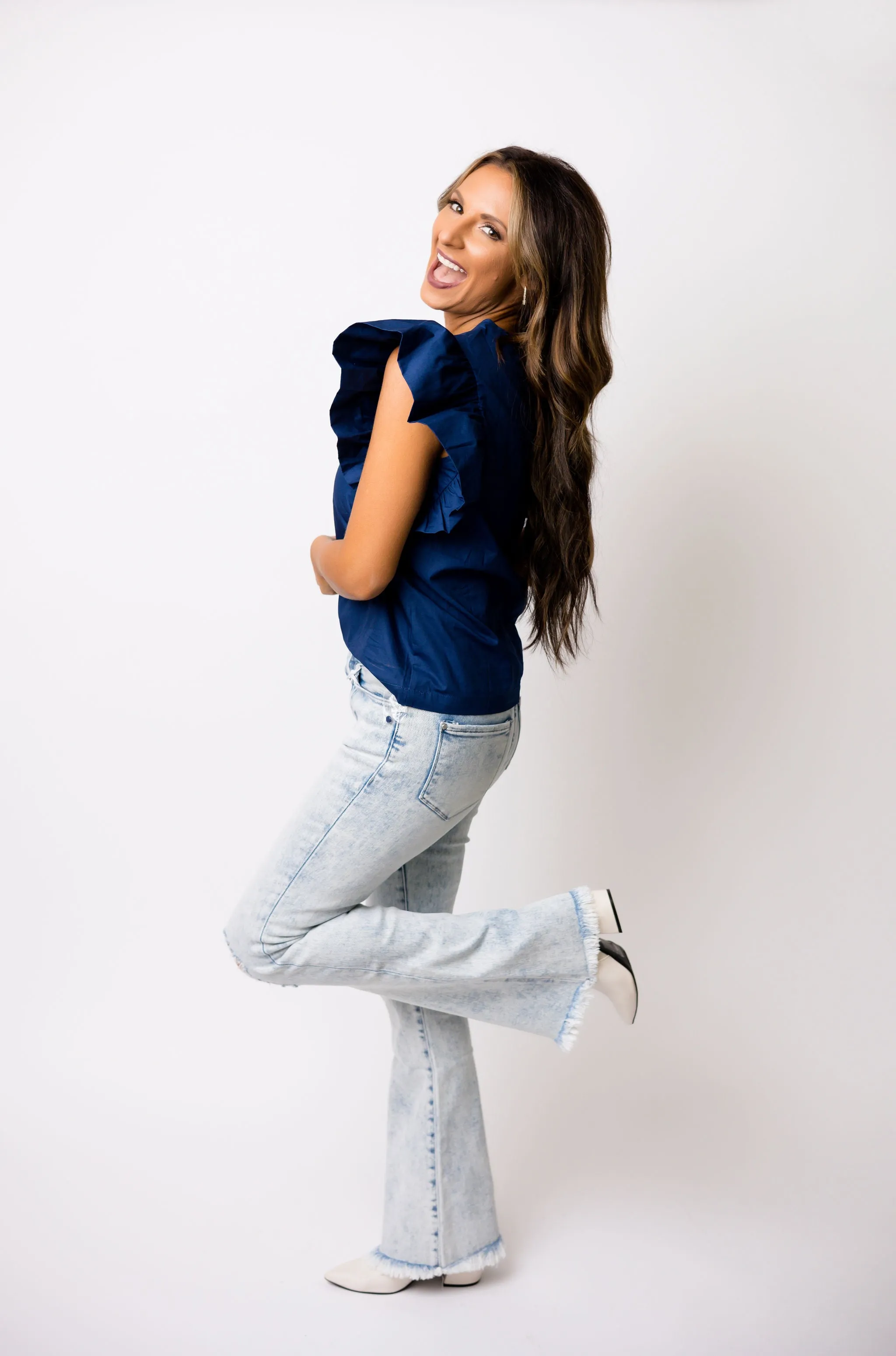 Friday Night Lights Ruffle Top - Navy