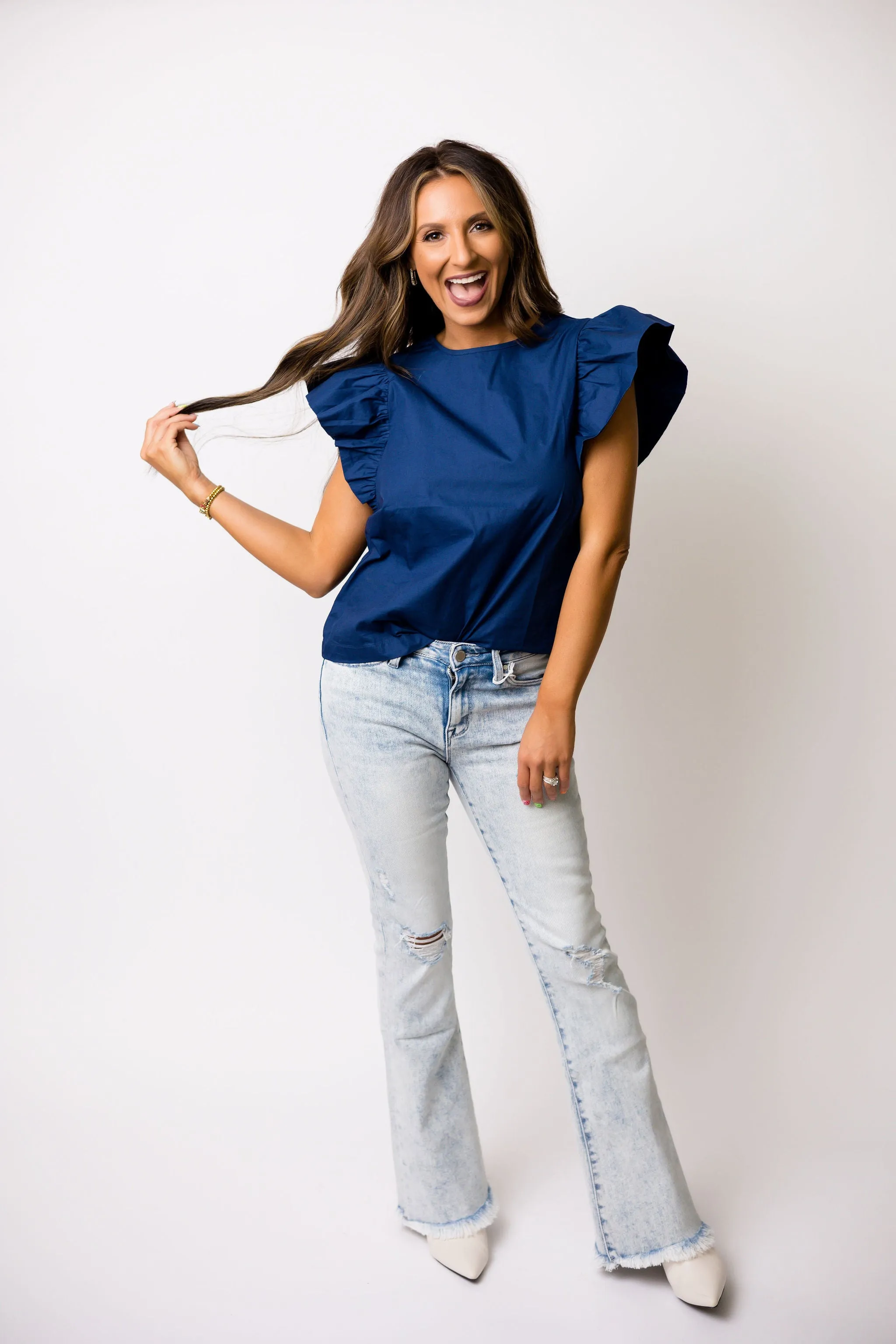 Friday Night Lights Ruffle Top - Navy