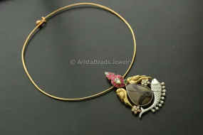 Fusion Jadau Kundan Hasli Necklace - Brown Stone