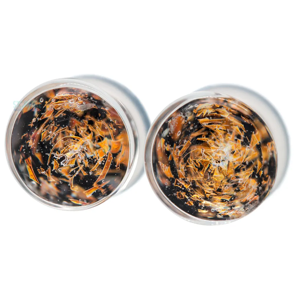 Galaxy Glass Plugs - Copper on Black