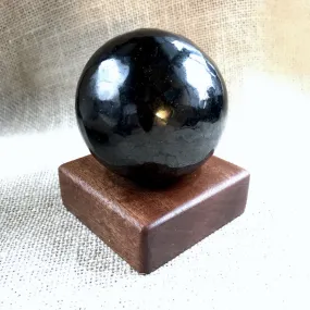 Genuine Black Shungite Sphere, 75mm, 3 Inch, Custom Mahogany Stand