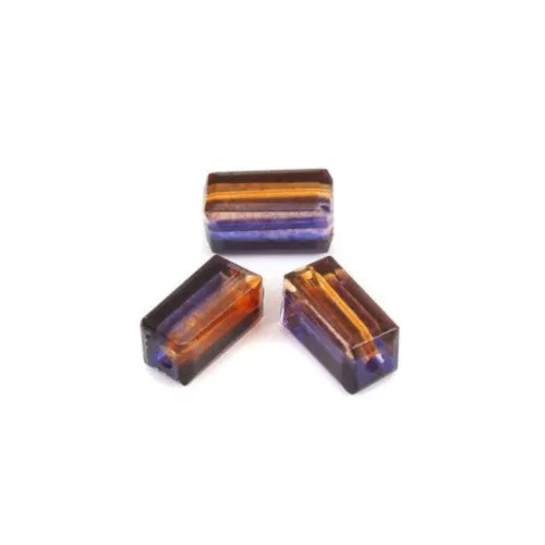 Glass Beads, Rectangle, Faceted, Two-Tone, Purple, Brown, 8mm