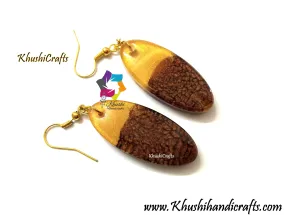 Gold and Brown Earth Resin dangler Earrings