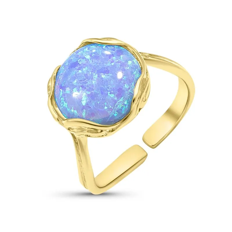 Gold Plated Blue Opal Sizable Large Statement Ring