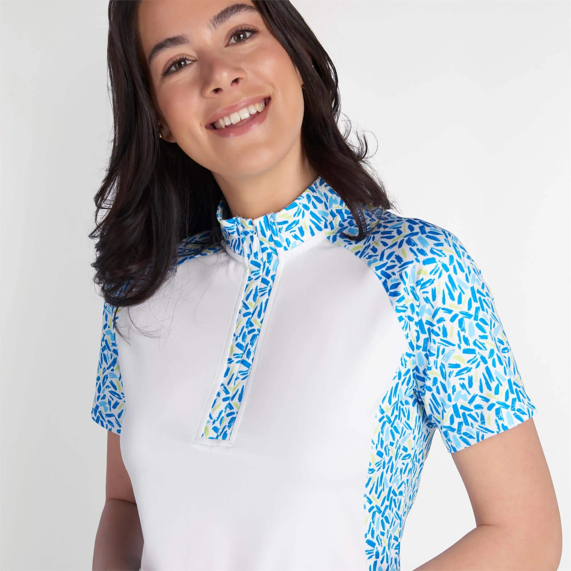 Green Lamb Katie Zip Neck Printed Polo Shirt White/Zing