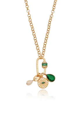 Green Queen 18k Gold Plated Crystal Charm Necklace