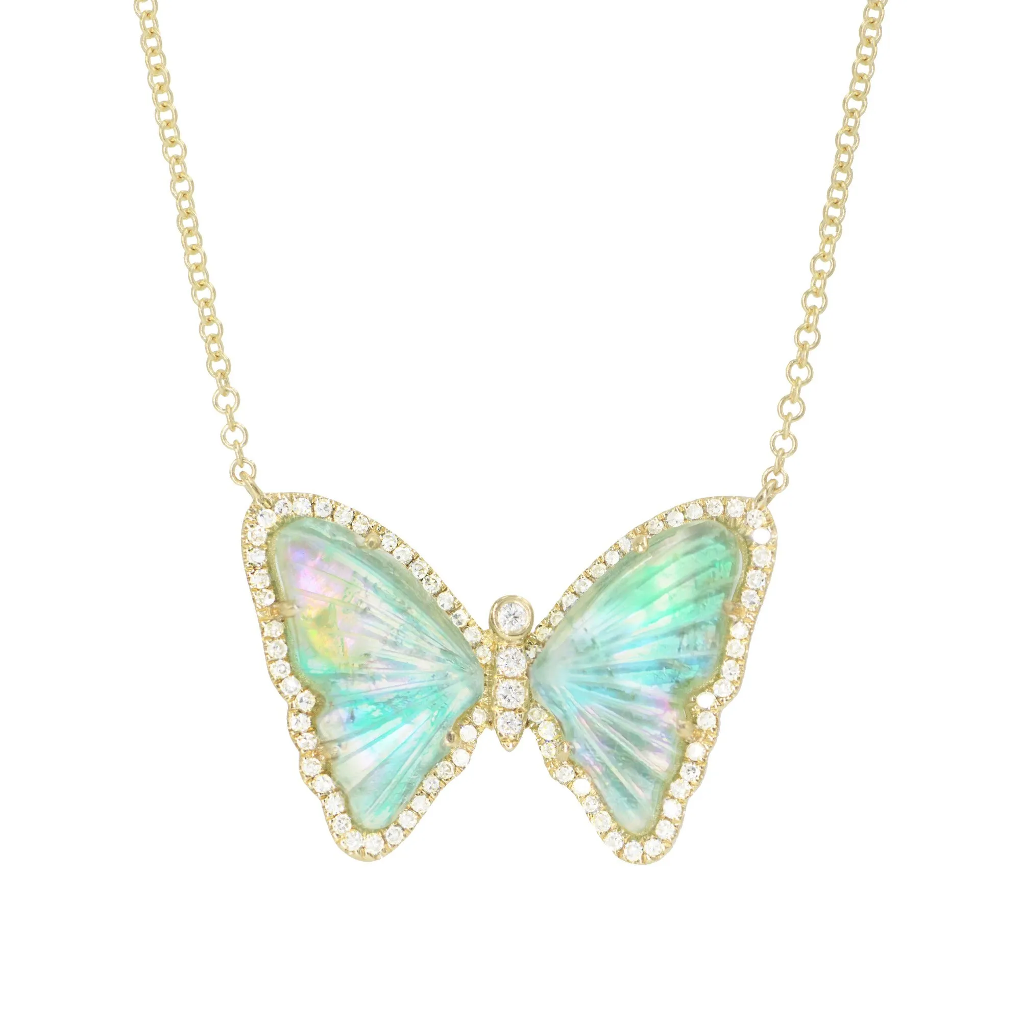 Green Tourmaline and Pearl Butterfly Necklace with Diamonds