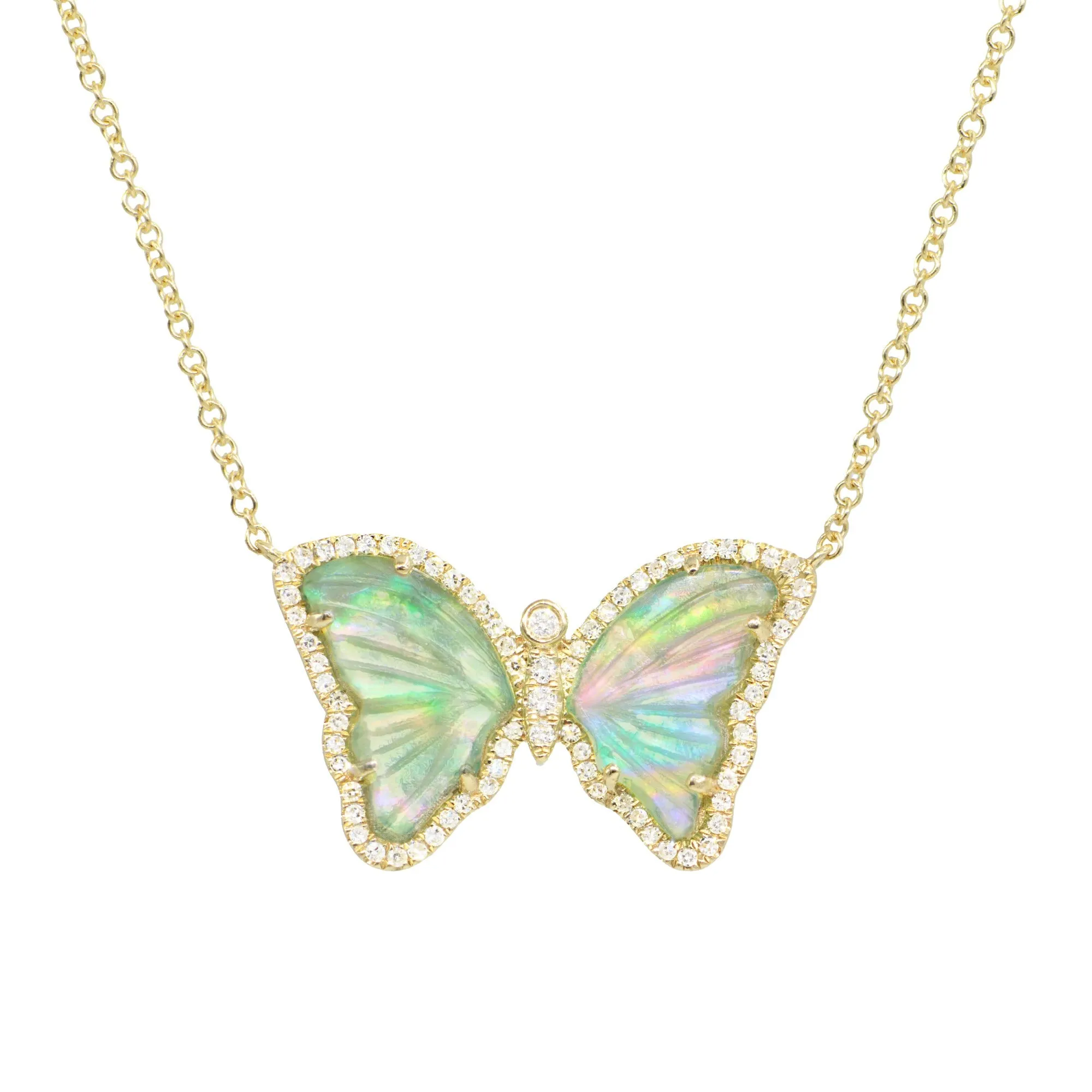 Green Tourmaline Pearl Butterfly Necklace with Diamonds