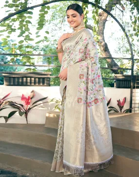 Grey Jacquard Silk Saree