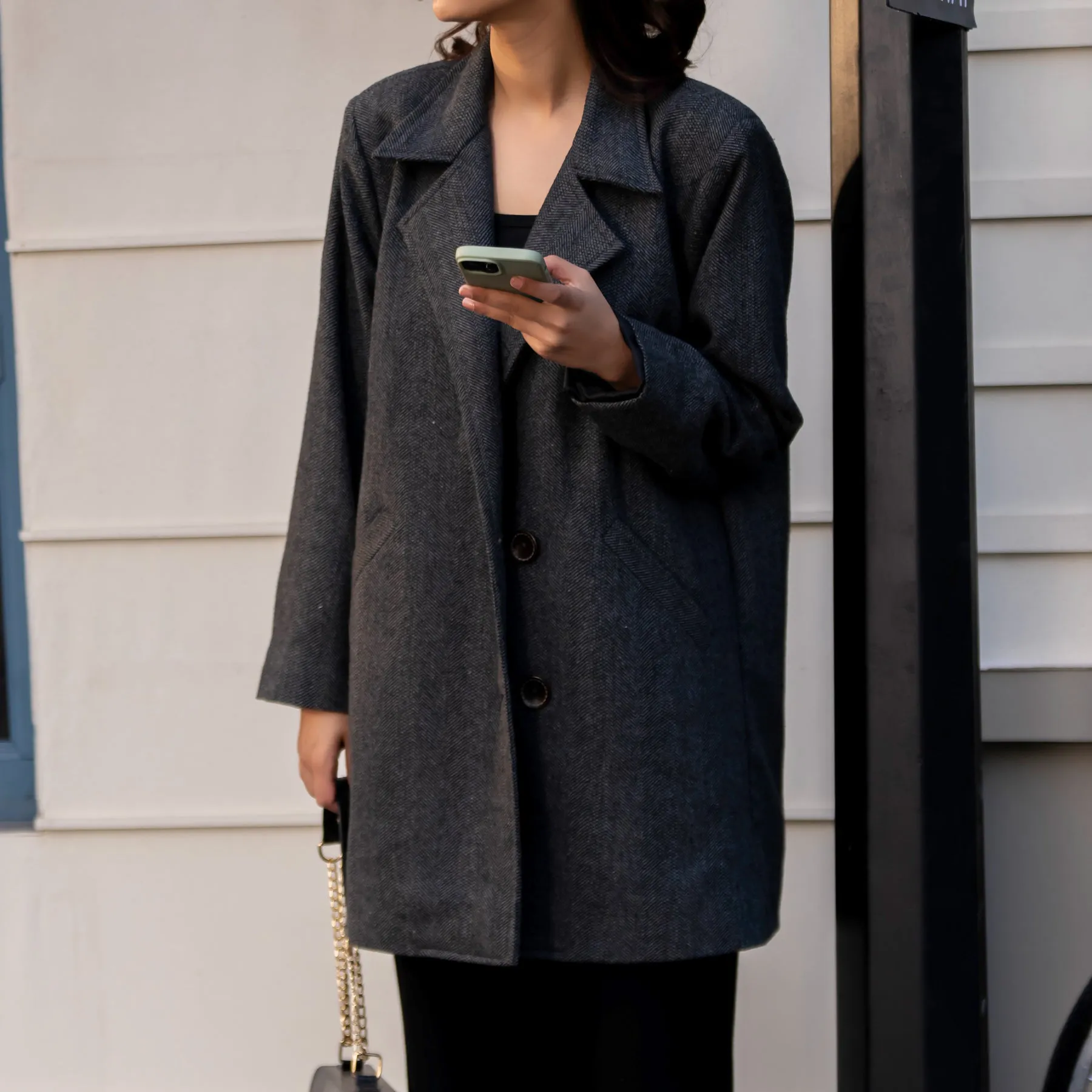 Grey Wool Long Coat PW4329