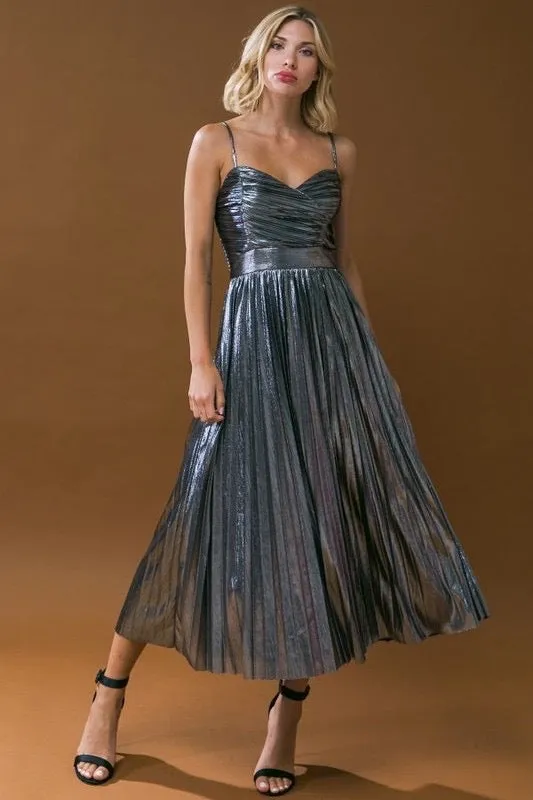 Gunmetal Pleat Midi