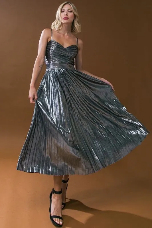 Gunmetal Pleat Midi