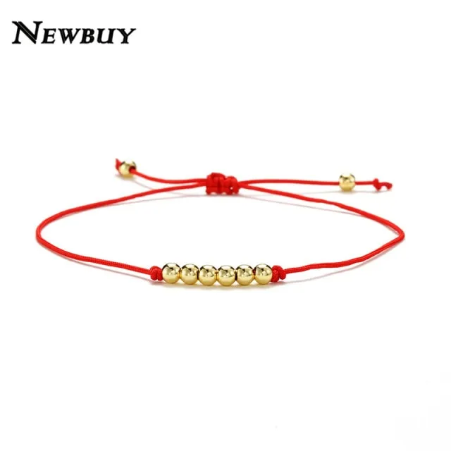 Handmade Lucky Red String Bracelet Gold Beads