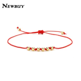 Handmade Lucky Red String Bracelet Gold Beads