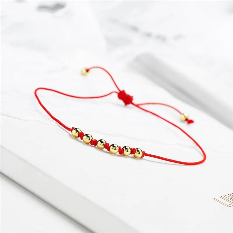 Handmade Lucky Red String Bracelet Gold Beads