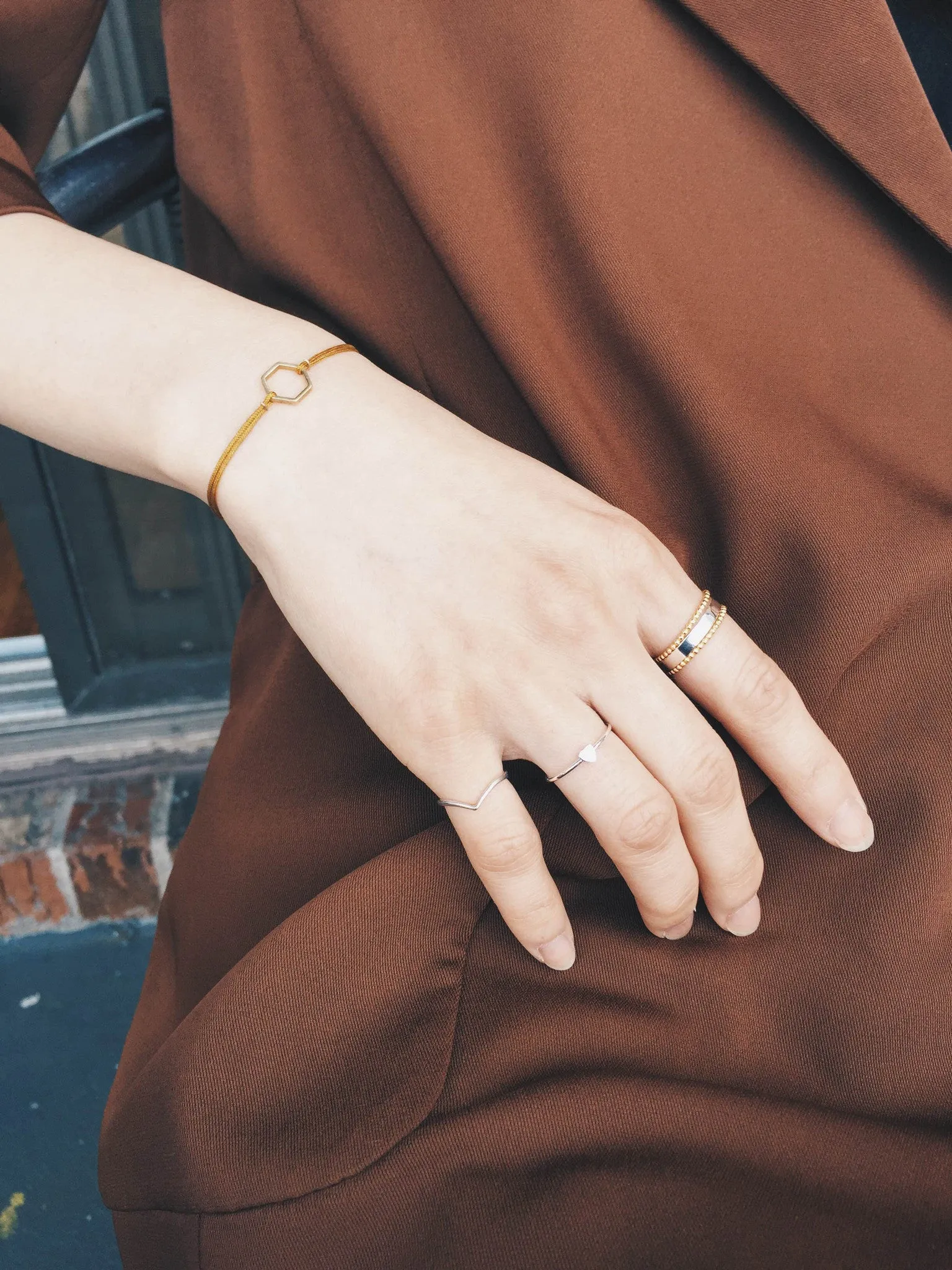 Hexagon Brass Bracelet | Tan