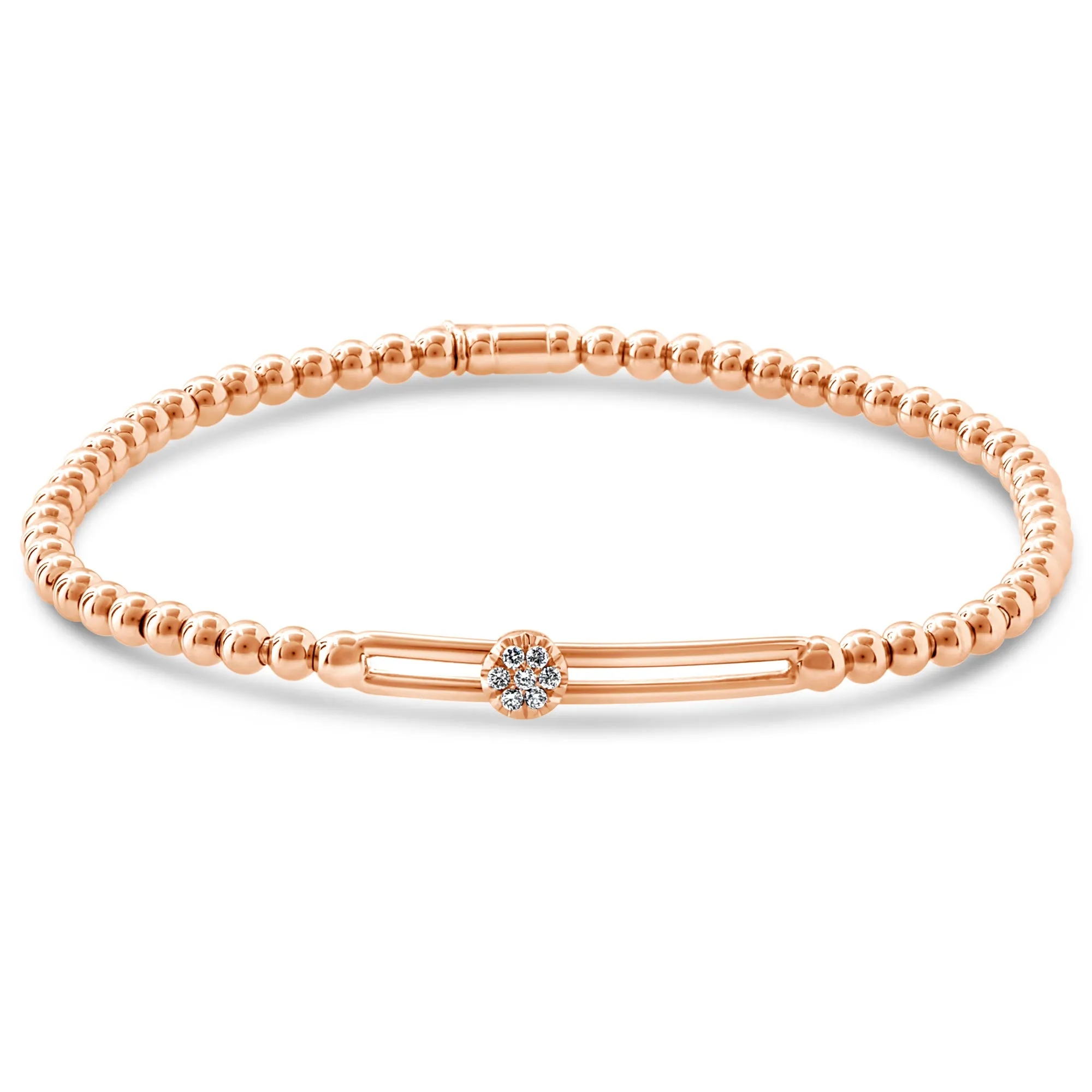 Hulchi Belluni Fidget Bracelet with Single Pave Diamond Moveable Station Rose Gold Stretch Stackable