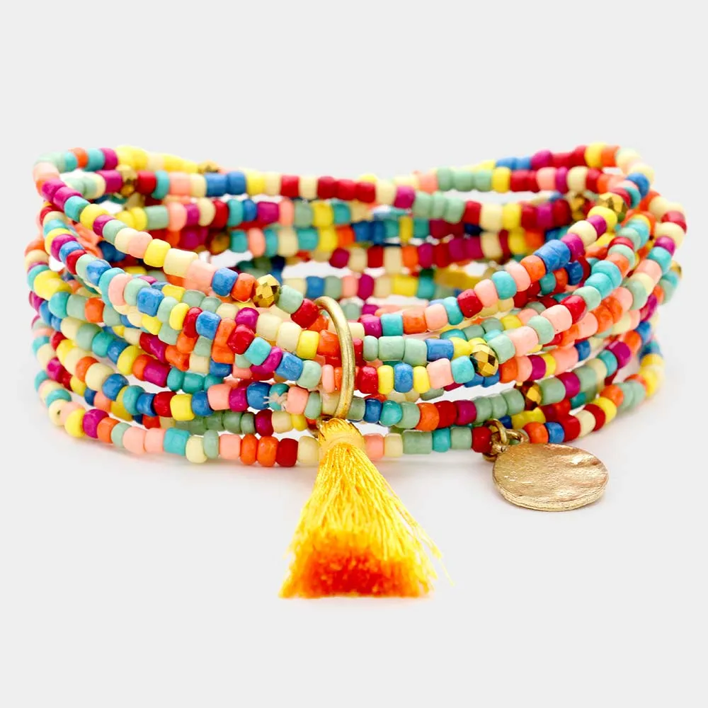 iLLASPARKZ Colorful Bead Tassel Stretch Bracelet