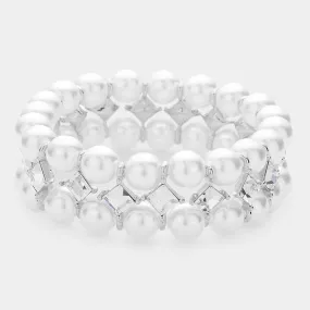 iLLASPARKZ Square Stone Accented Pearl Stretch Bracelet