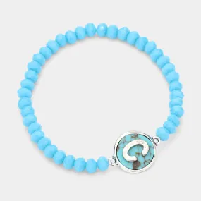 iLLASPARKZ -C- Monogram Turquoise Charm Faceted Beaded Stretch Bracelet