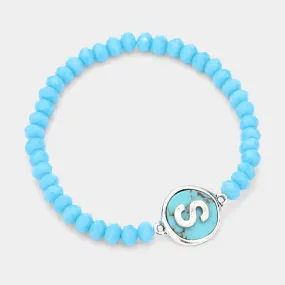 iLLASPARKZ -S- Monogram Turquoise Charm Faceted Beaded Stretch Bracelet