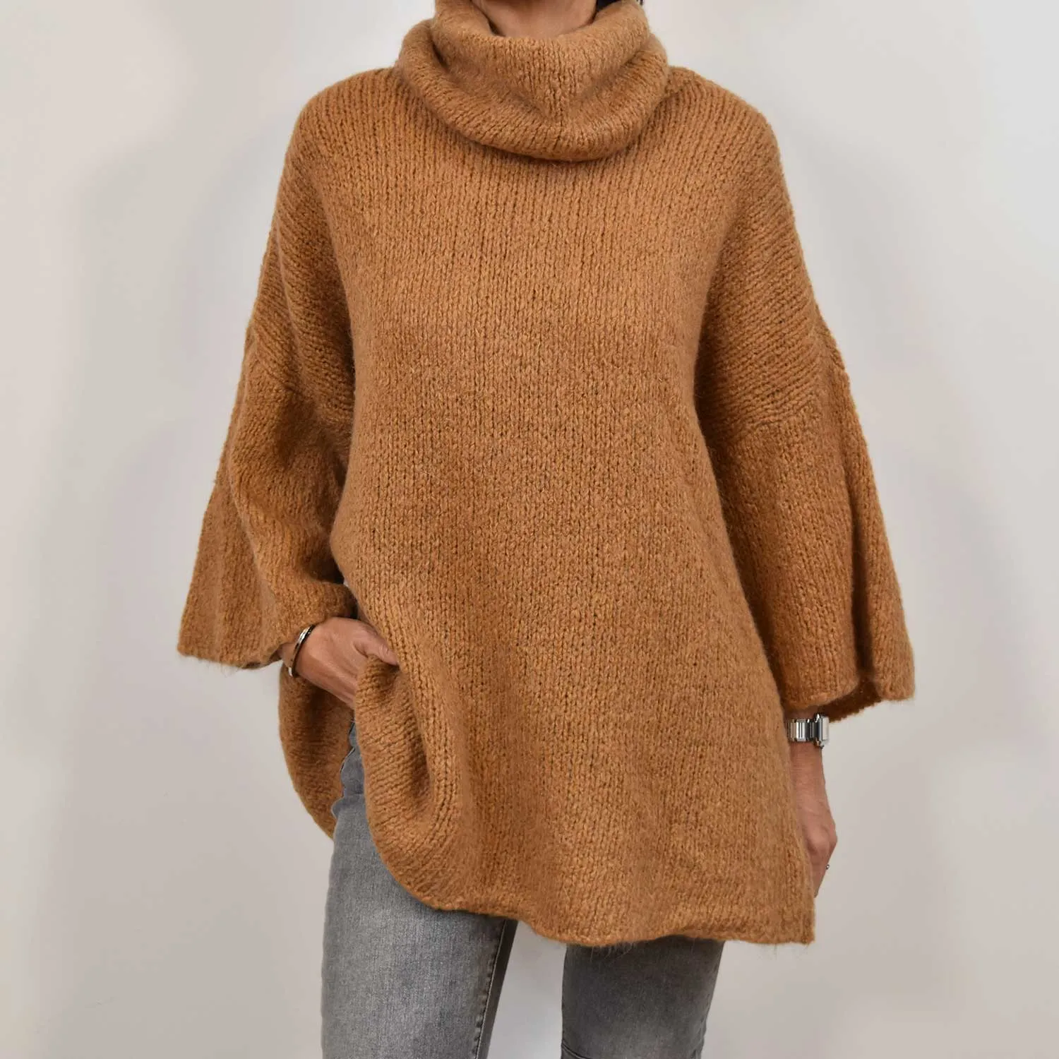 Jersey poncho camel