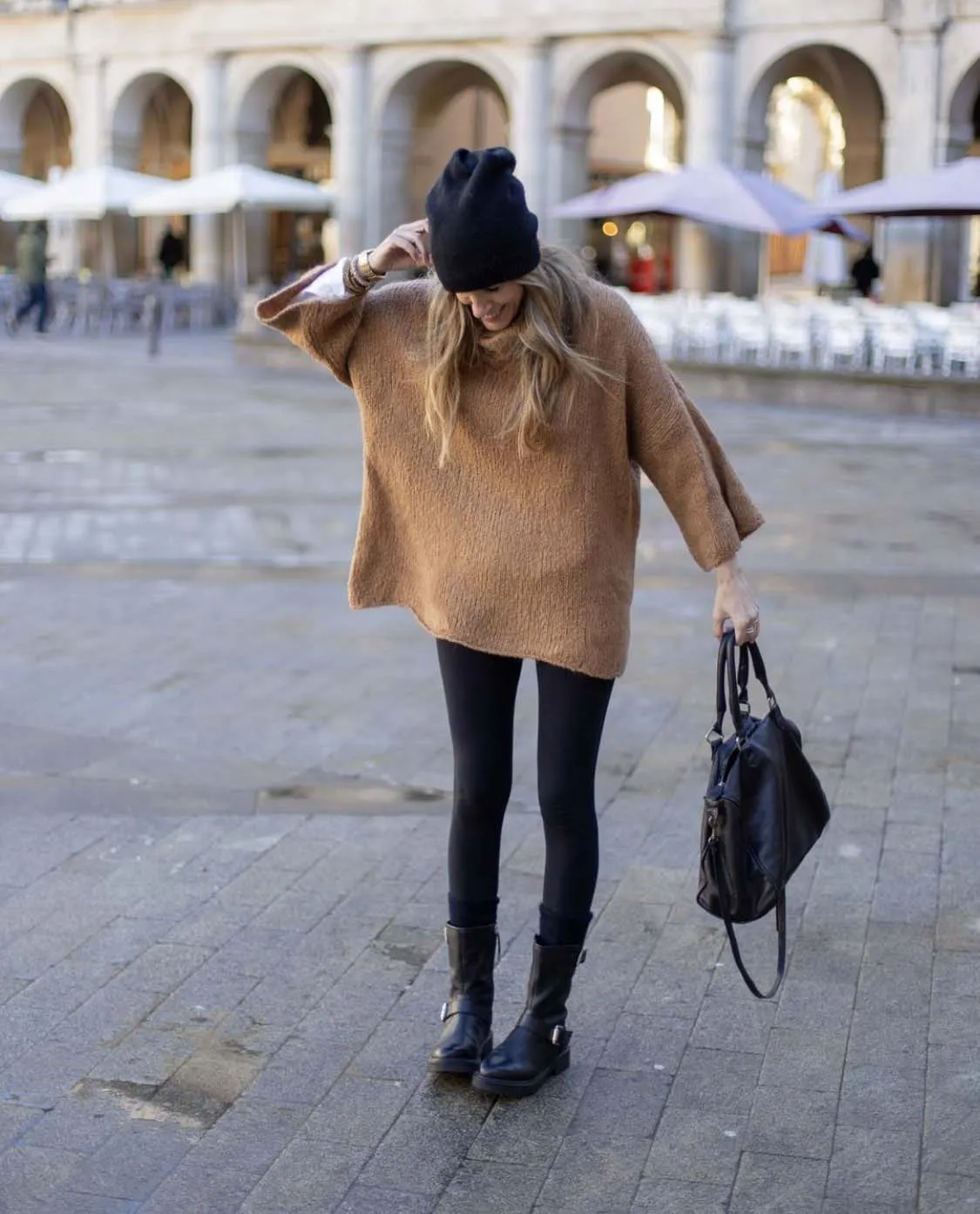 Jersey poncho camel