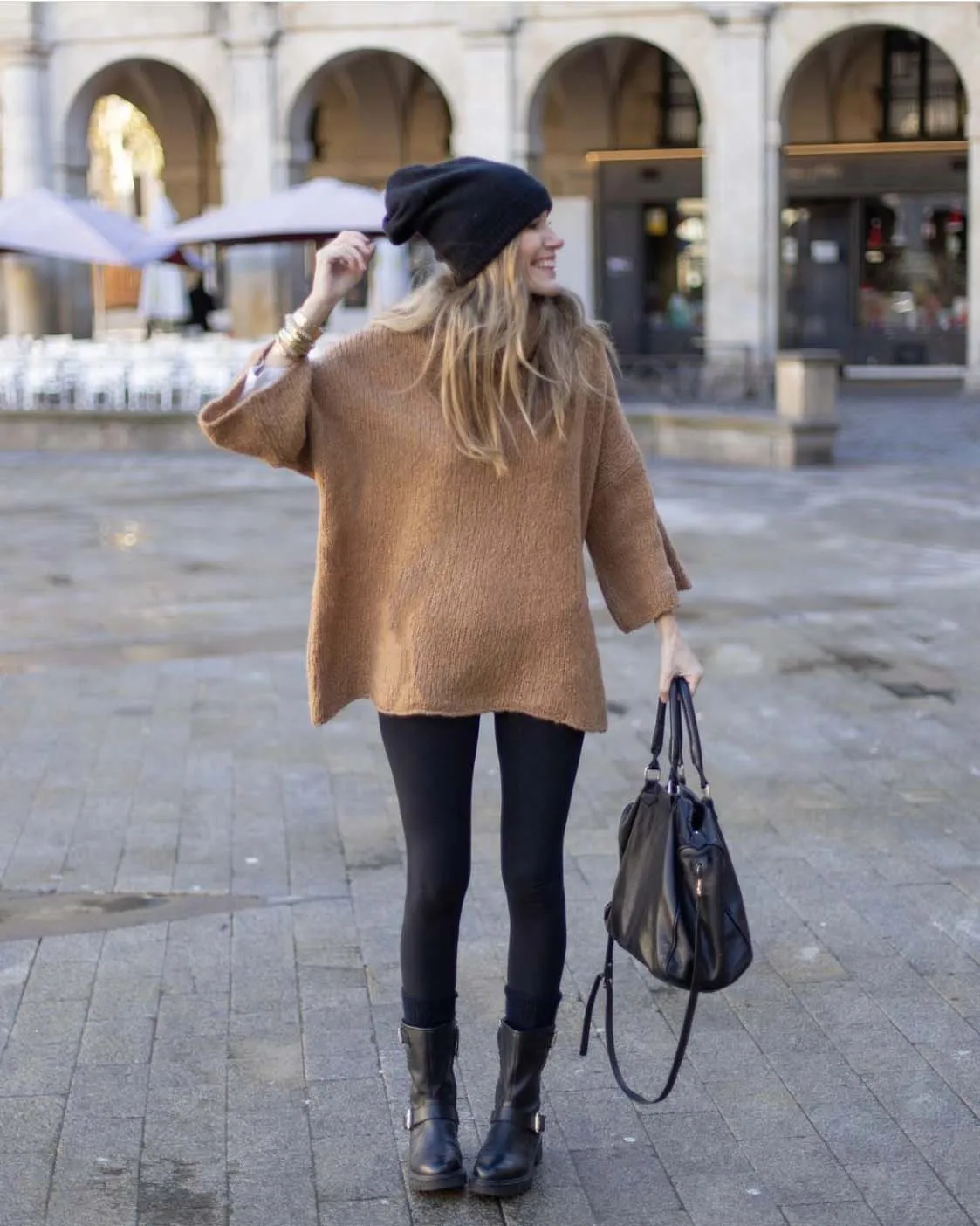 Jersey poncho camel