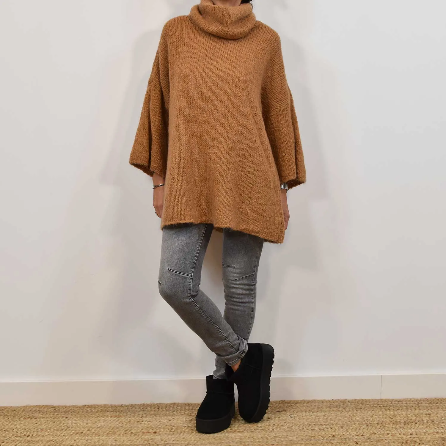 Jersey poncho camel