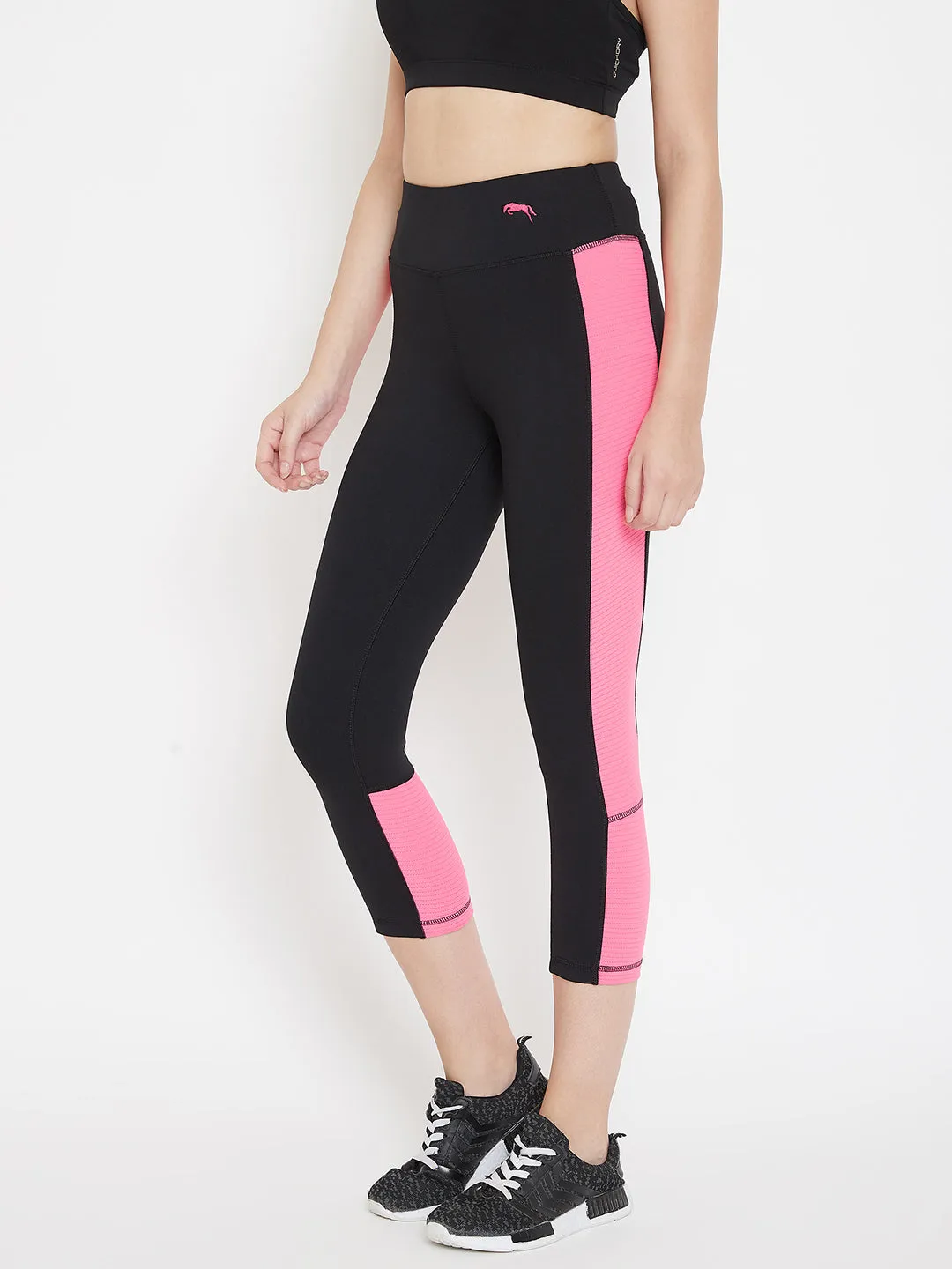 JUMP USA Women Black & Pink Active Wear Tights