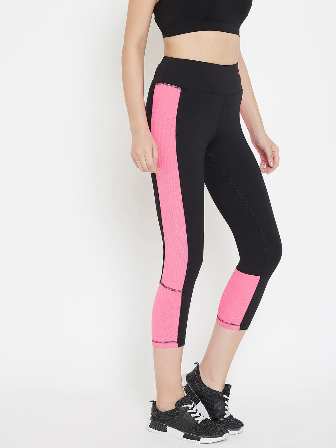 JUMP USA Women Black & Pink Active Wear Tights