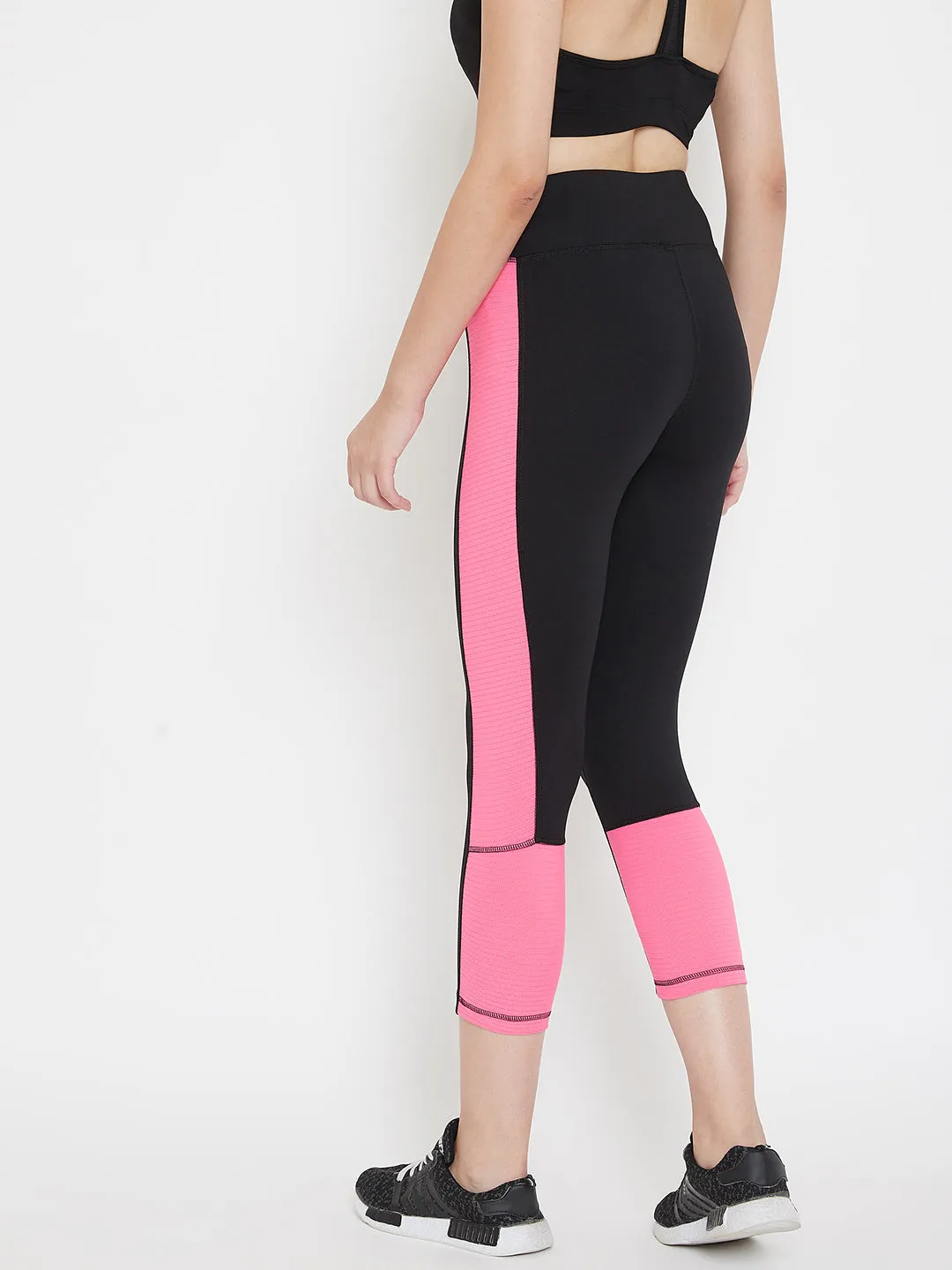 JUMP USA Women Black & Pink Active Wear Tights