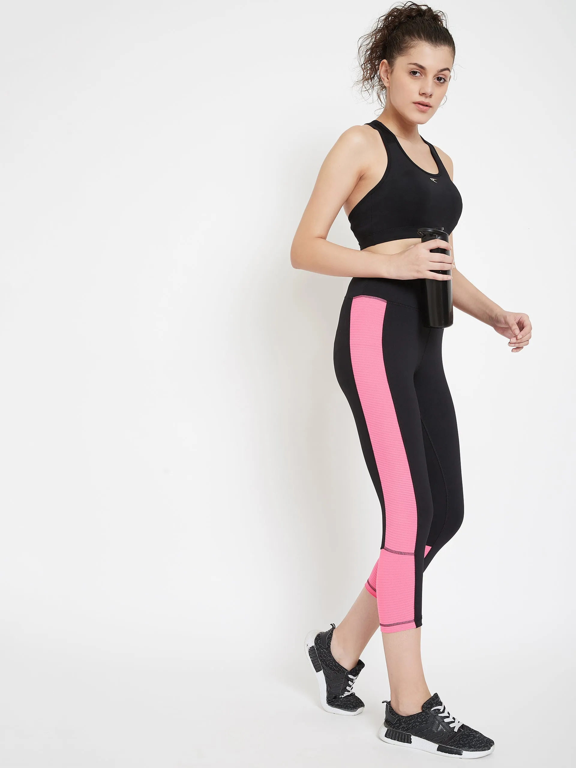 JUMP USA Women Black & Pink Active Wear Tights