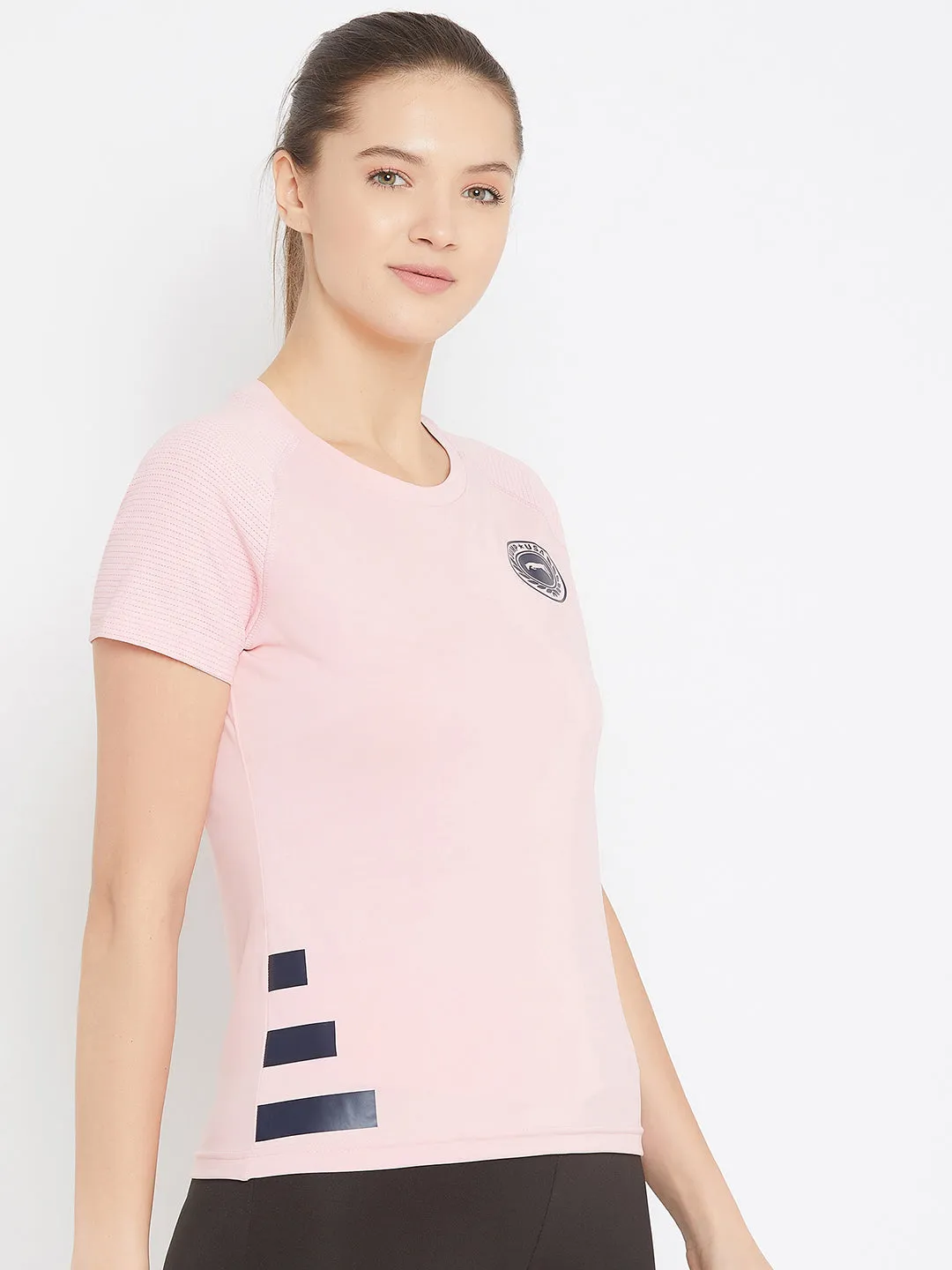 JUMP USA Women Pink Active Wear Round Neck T-shirt