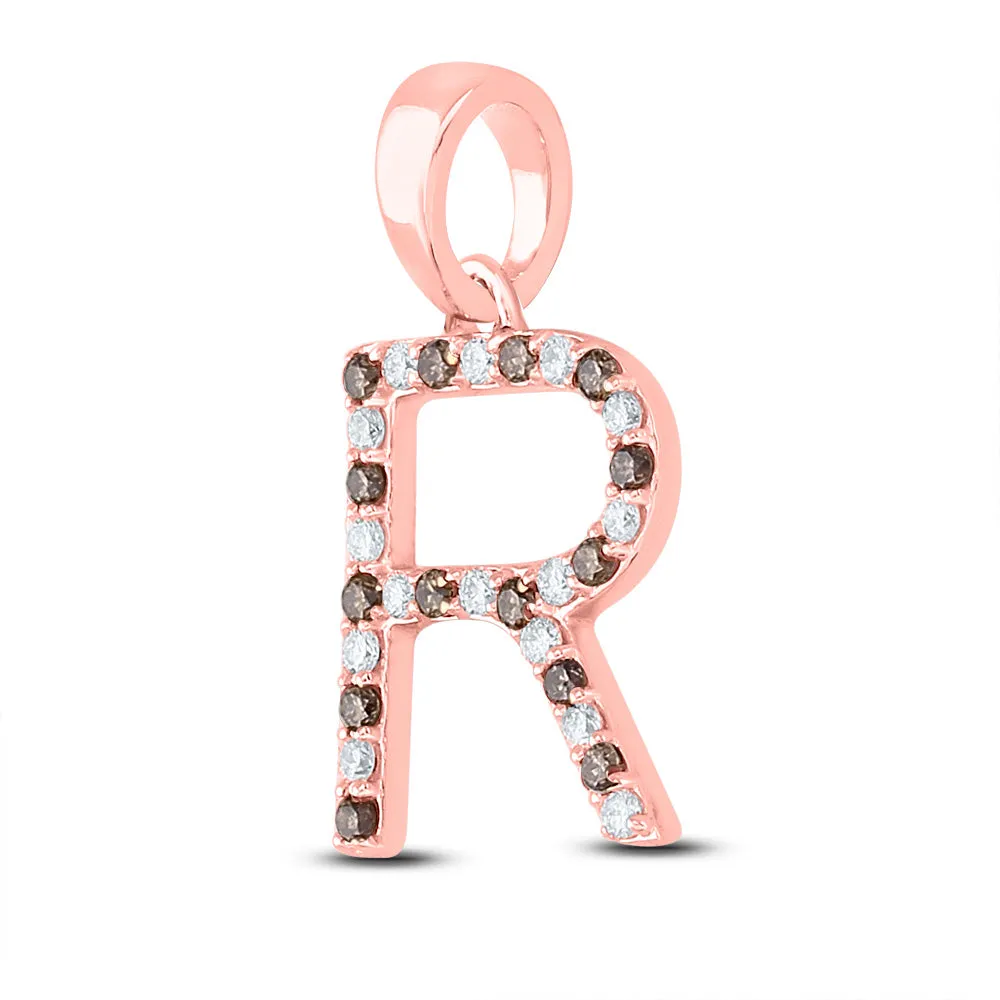 Keene Jewelers 10kt Rose Gold Womens Round Brown Diamond Initial R Letter Pendant 1/4 Cttw