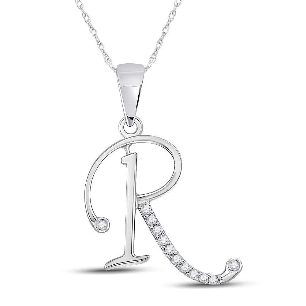 Keene Jewelers 10kt White Gold Womens Round Diamond R Initial Letter Pendant 1/12 Cttw